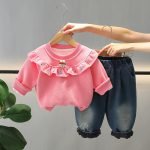 Winter Kids' Floral Lace Round Neck Sweater Set