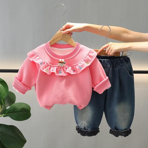 Winter Kids' Floral Lace Round Neck Sweater Set