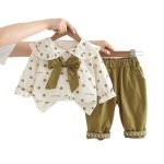 Baby Girls 2-Piece Outfit Stylish Polka Dot Bow Blouse Comfort Pant - Image 4