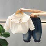 Winter Kids' Floral Lace Round Neck Sweater Set - Image 3