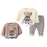 Velvet Hoodie Striped Pants Suit