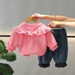 Winter Kids' Floral Lace Round Neck Sweater Set - Image 5