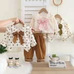 Baby Girls 2-Piece Outfit Stylish Polka Dot Bow Blouse Comfort Pant