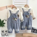Denim Overalls Set 2-Piece Kids Outfit with Shirt & Jeans Stylish - Image 5
