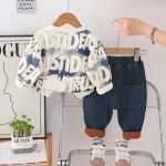Boys' Suit Tie-dyed Letter Sweat Ripped Jeans Fashion - Image 5