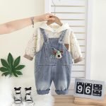 Denim Overalls Set 2-Piece Kids Outfit with Shirt & Jeans Stylish - Image 6