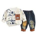 Boys' Suit Tie-dyed Letter Sweat Ripped Jeans Fashion - Image 6