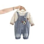 Denim Overalls Set 2-Piece Kids Outfit with Shirt & Jeans Stylish - Image 3