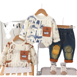 Boys' Suit Tie-dyed Letter Sweat Ripped Jeans Fashion