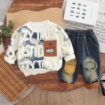 Boys' Suit Tie-dyed Letter Sweat Ripped Jeans Fashion - Image 7